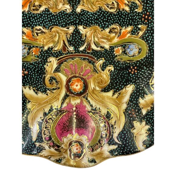 Large Satsuma Style Vintage Mid Century Cloisonne Ruffle Edge 10.25" Bowl - Picture 7 of 8